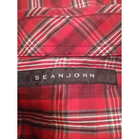 NWT Sean John Shirt Mens 3XB Red Plaid Short Sleeve Button Up Rap NEW - Picture 10 of 13